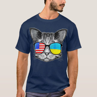 Ukraine US Flag Roots Cat Ukrainian American  T-Shirt