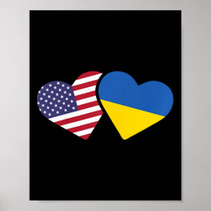 Ukraine Usa Flag T Shirt Heart Ukrainian Americans Poster