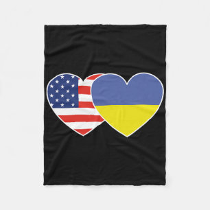 Ukraine Usa Flag Twin Heart T Shirt For Ukrainian Fleece Blanket