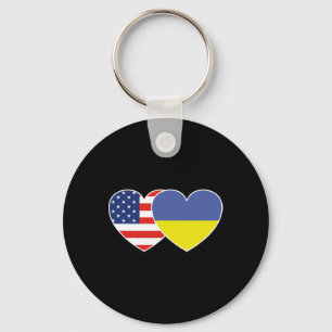 Ukraine Usa Flag Twin Heart T Shirt For Ukrainian Key Ring