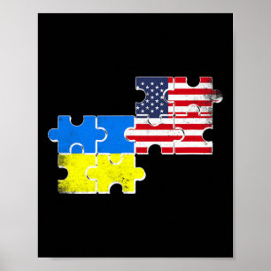Ukraine Usa Flags Vintage Ukrainian American Roots Poster