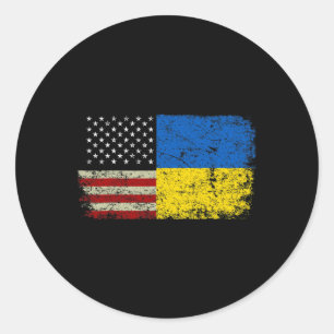Ukraine Usa Vintage Flag Ukrainian Stand With Ukra Classic Round Sticker