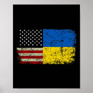 Ukraine Usa Vintage Flag Ukrainian Stand With Ukra Poster