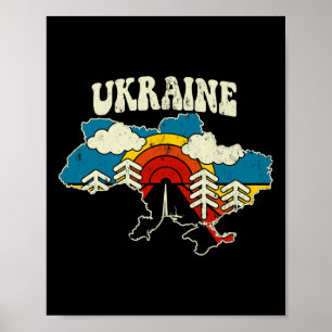 Ukraine Vintage Ukrainian Country Rainbow Retro 70 Poster