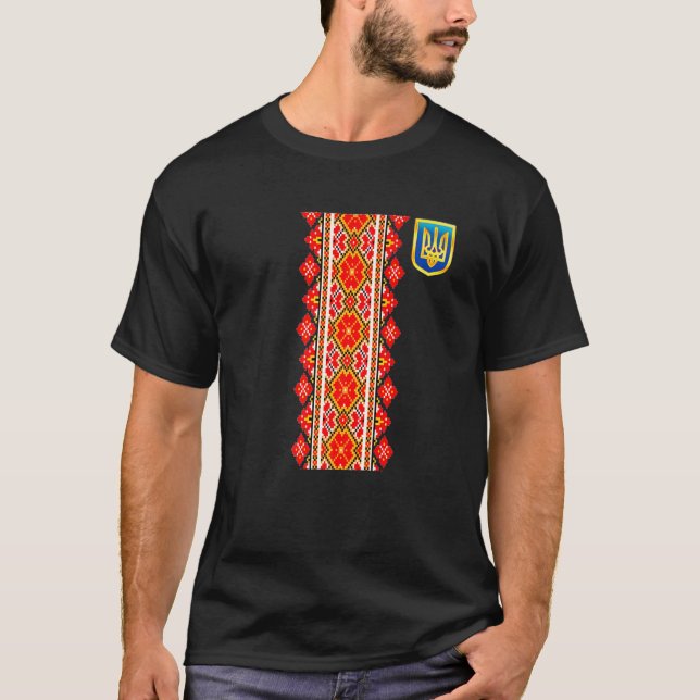 Ukraine Vyshyvanka Ukrainian Flag Of Ukraine Tryzu T-Shirt (Front)
