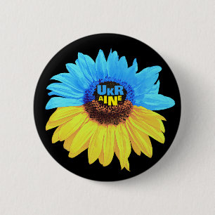 Ukraine watercolor sunflower blue yellow flag 6 cm round badge