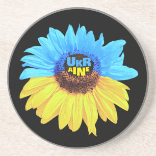 Ukraine watercolor sunflower blue yellow flag coaster