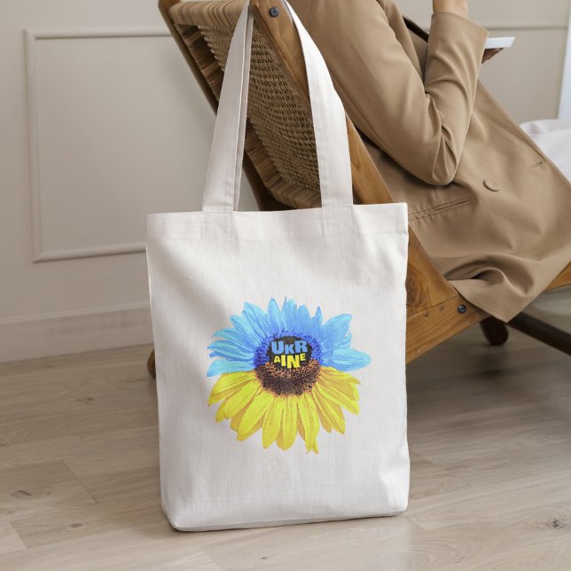 Ukraine watercolor sunflower blue yellow flag tote bag (Creator Uploaded)