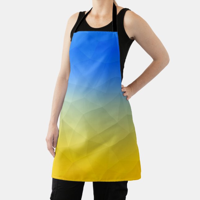 Ukraine yellow blue geometric mesh pattern apron (Insitu)