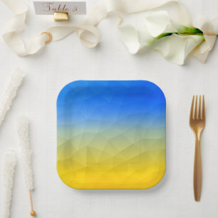 Ukraine yellow blue geometric mesh pattern paper plate