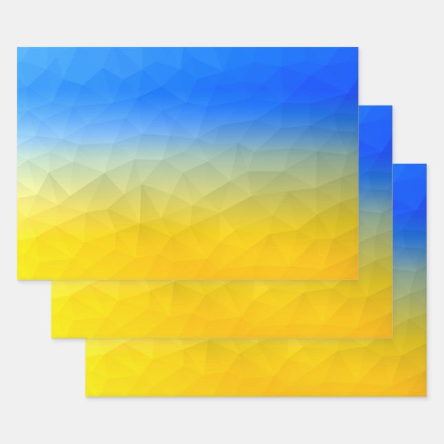 Ukraine yellow blue geometric mesh pattern wrapping paper sheet (Set)