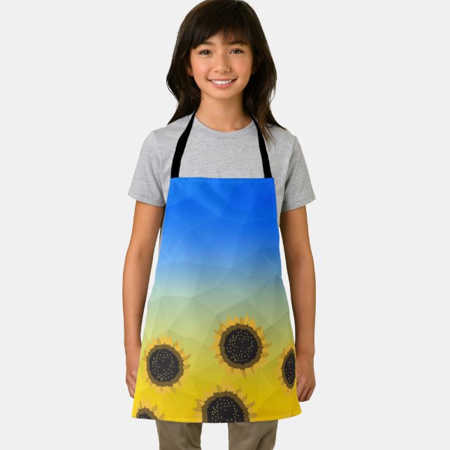 Ukraine yellow blue geometry mesh pattern Flowers Apron (Insitu)
