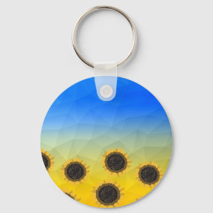 Ukraine yellow blue geometry mesh pattern Flowers Key Ring