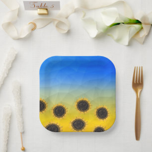 Ukraine yellow blue geometry mesh pattern Flowers Paper Plate