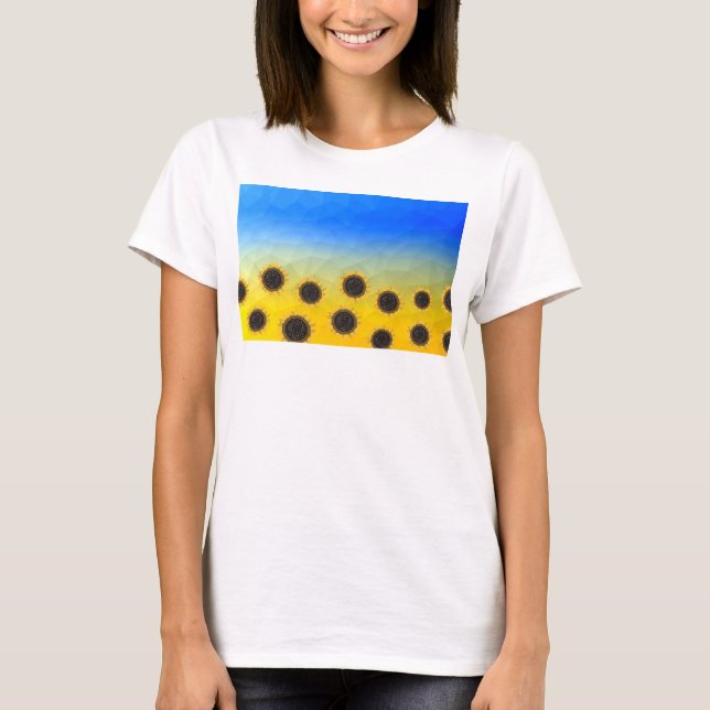 Ukraine yellow blue geometry mesh pattern Flowers T-Shirt (Front)