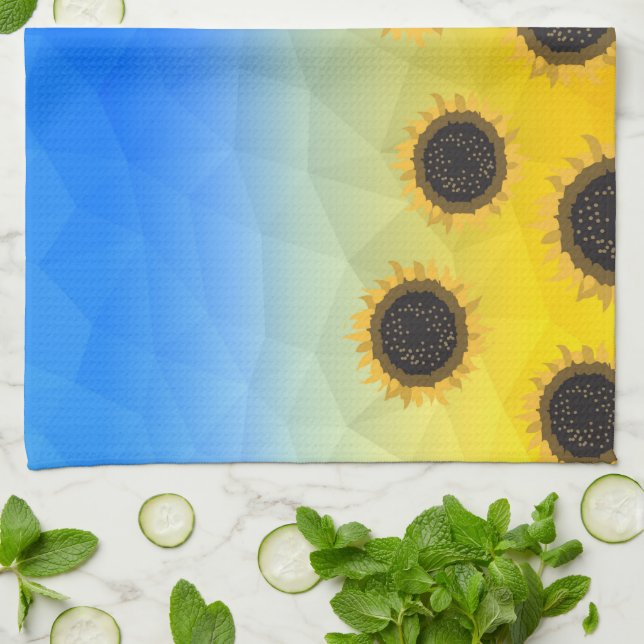 Ukraine yellow blue geometry mesh pattern Flowers Tea Towel (Folded)