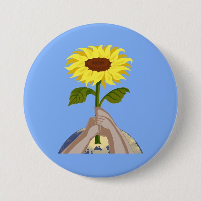 Ukraine " yellow blue" peace sunflower colourful 7.5 cm round badge (Front)