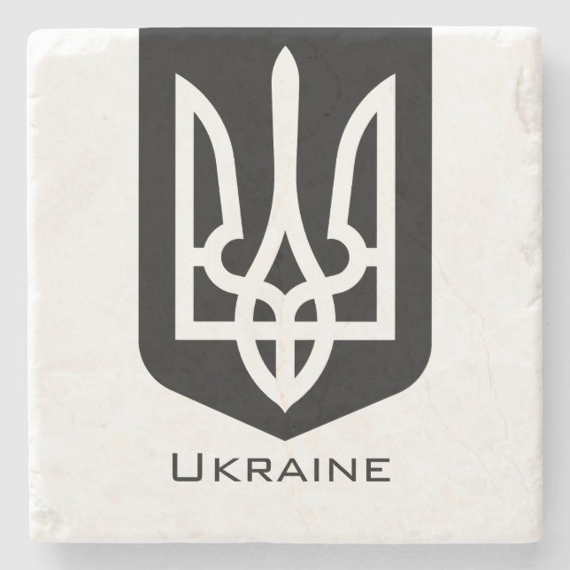 Ukraine's Tryzub Contemporary Graphic Emblem Stone Coaster (Front)