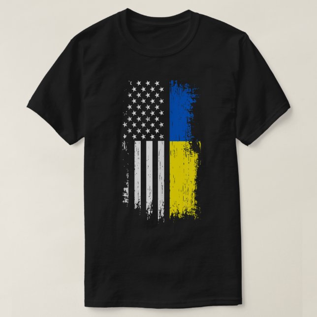 Ukrainian American Flag T Shirt - Pride Ukraine US (Design Front)