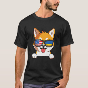 Ukrainian American Shiba Inu Dog Ukraine USA Flag T-Shirt