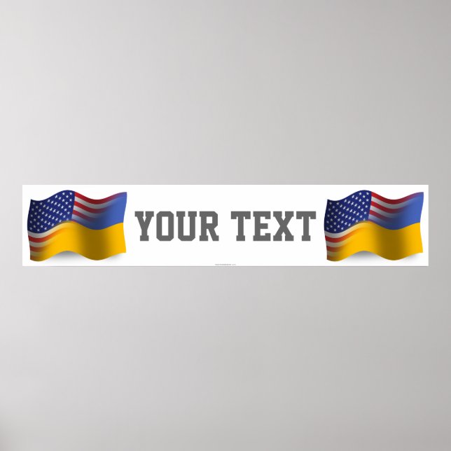 Ukrainian-American Waving Flag Banner Poster (Front)