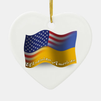Ukrainian-American Waving Flag Ceramic Ornament