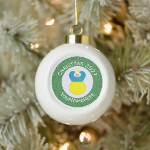 Ukrainian Angel Christmas Flag Personalised Text  Ceramic Ball Christmas Ornament