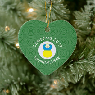 Ukrainian Angel Christmas Flag Personalised Text  Ceramic Ornament