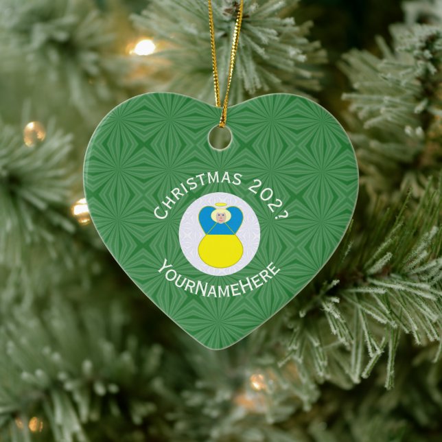 Ukrainian Angel Christmas Flag Personalised Text  Ceramic Ornament (Tree)