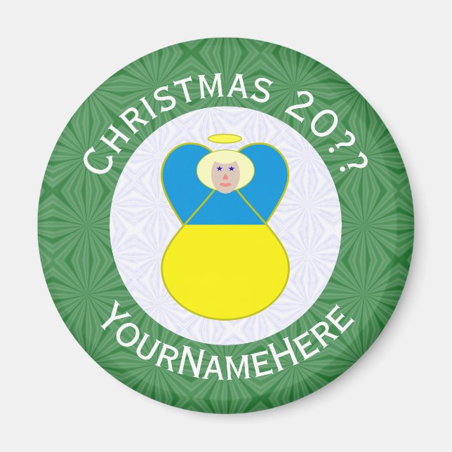 Ukrainian Angel Christmas Flag Personalised Text  Magnet (Front)