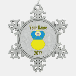 Ukrainian Angel Flag Blonde Hair Snowflake Pewter Christmas Ornament
