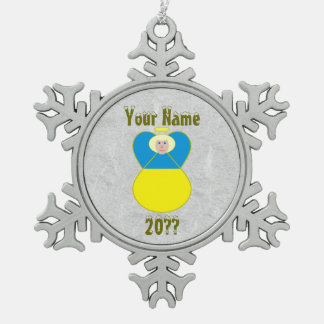 Ukrainian Angel Flag Blonde Hair Snowflake Pewter Christmas Ornament