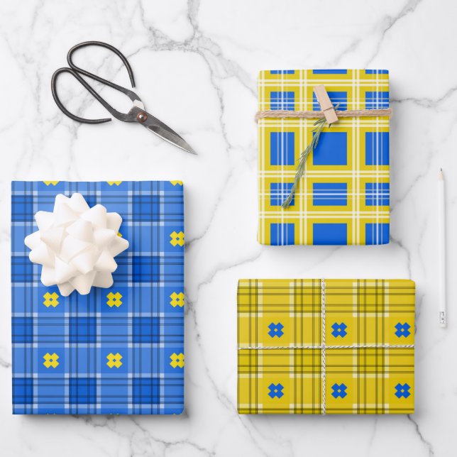 Ukrainian Blue And Yellow Plaid Wrapping Paper Sheet (Front)