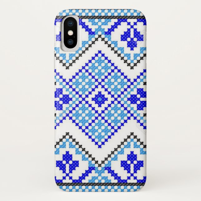 Ukrainian Blue Geo Embroidery iPhone Galaxy Case (Back)