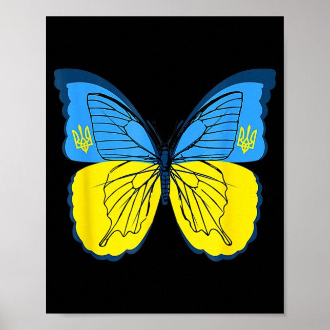 Ukrainian Butterfly Flag of Ukraine with Trident F Poster (Front)