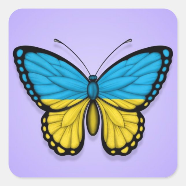 Ukrainian Butterfly Flag on Purple Square Sticker (Front)
