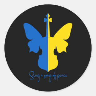 Ukrainian Butterfly Violin Peace In Ukraine Music Classic Round Sticker