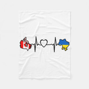 Ukrainian Canadian Flag - Ukraine Canada Heartbeat Fleece Blanket
