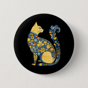 Ukrainian Cat Cute Floral Vintage Ukraine Flag And 6 Cm Round Badge