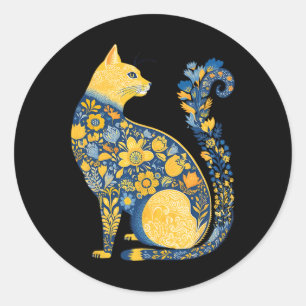 Ukrainian Cat Cute Floral Vintage Ukraine Flag And Classic Round Sticker