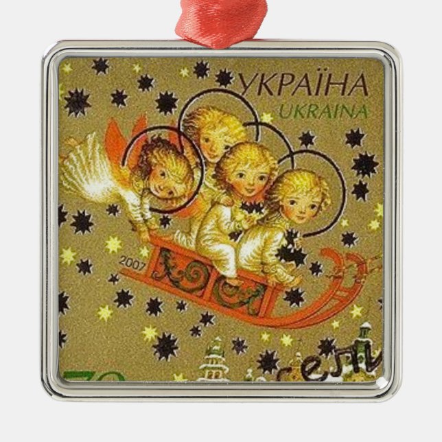 Ukrainian Christmas Angel Babies Metal Ornament (Front)