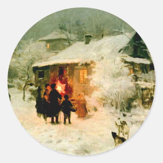 Ukrainian Christmas Carolers Classic Round Sticker (Front)