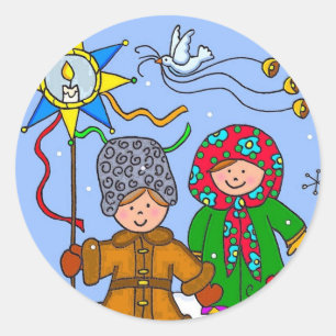 Ukrainian Christmas Carollers Classic Round Sticker