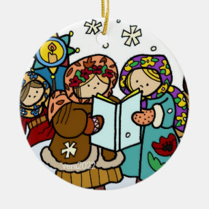Ukrainian Christmas Carollers Folk Art Ceramic Orn Ornament