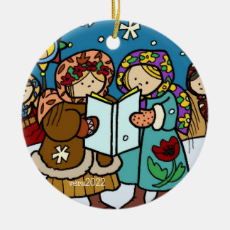 Ukrainian Christmas Carollers Folk Art Ceramic Ornament