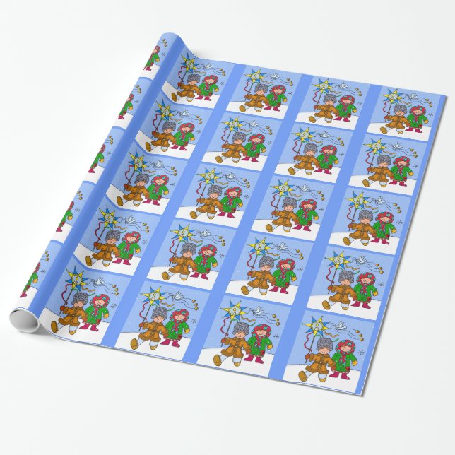 Ukrainian Christmas Carollers Wrapping Paper (Unrolled)