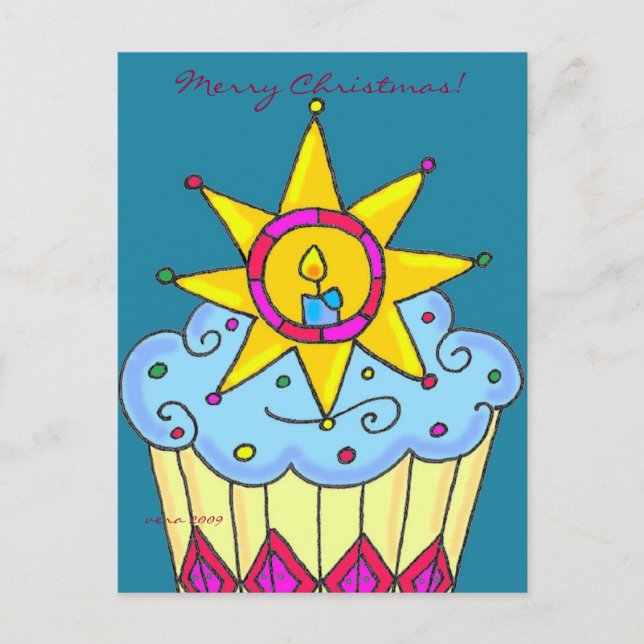 Ukrainian Christmas Cupcake to Personalise Holiday Postcard (Front)