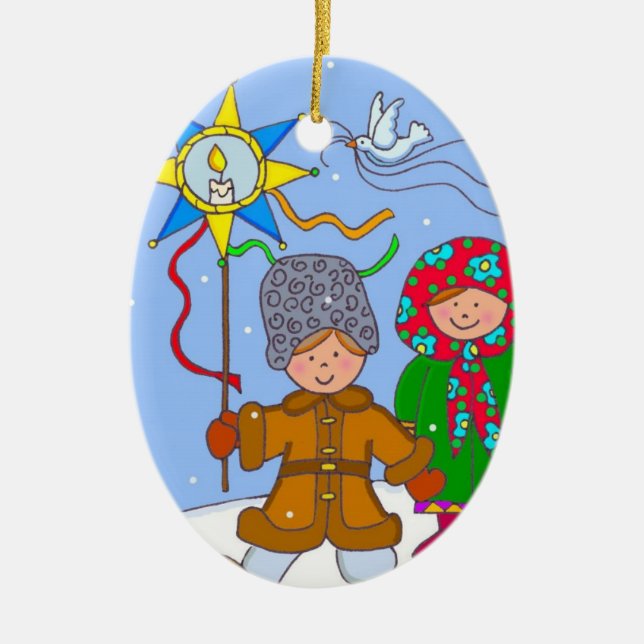 Ukrainian ChristmasCarollers Ceramic Tree Decoration (Front)