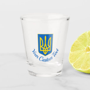 Ukrainian coat of arms and custom text can cooler shot glass