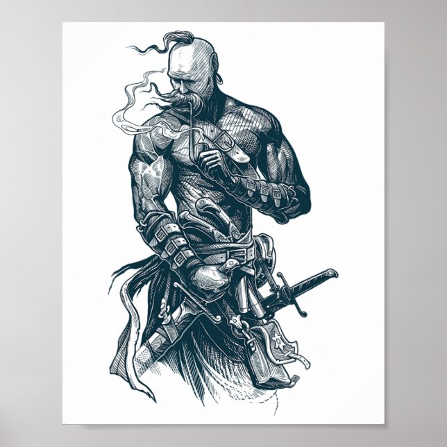Ukrainian Cossack Warrior Holding Sword Fighting F Poster (Front)